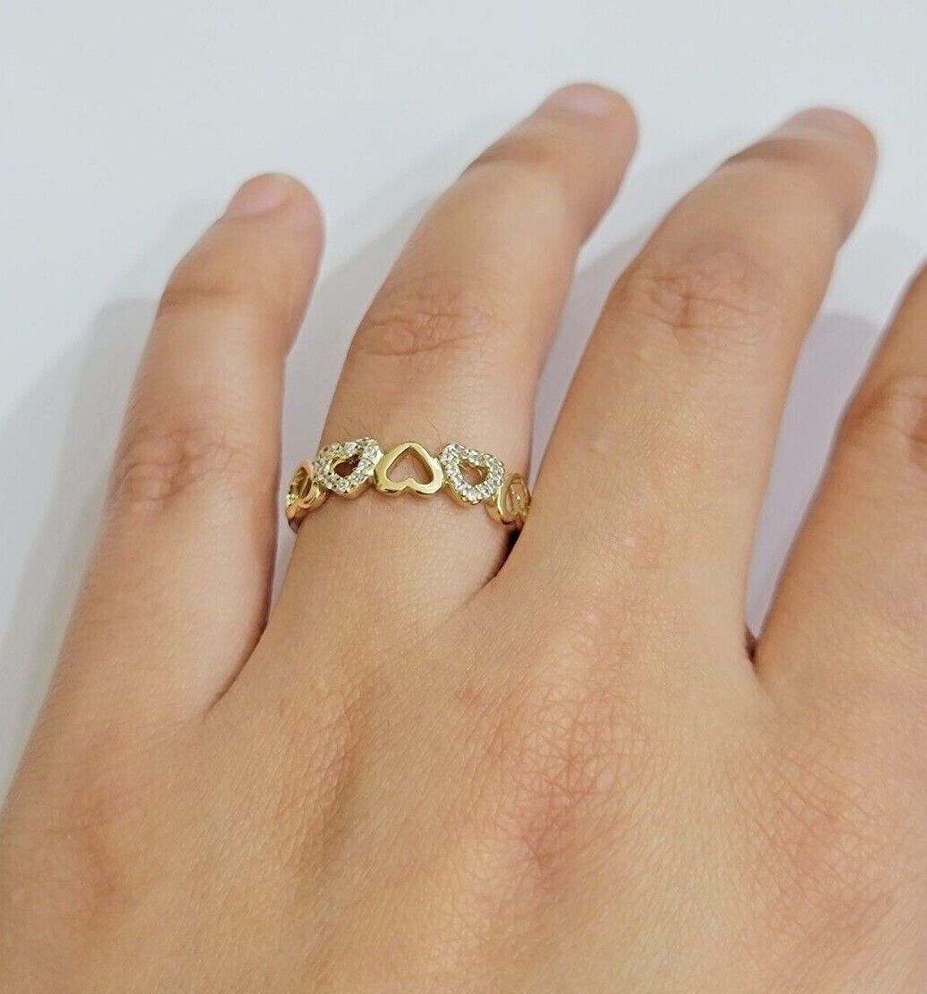 Ladies Ring 10k Yellow Gold Heart 10 KT REAL Unique Engagement Wedding Band SALE