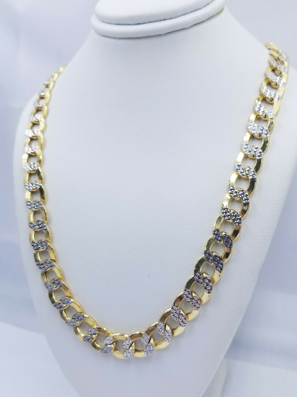 14K Yellow & White Gold Diamond-Cut Cuban Link Chain Necklace