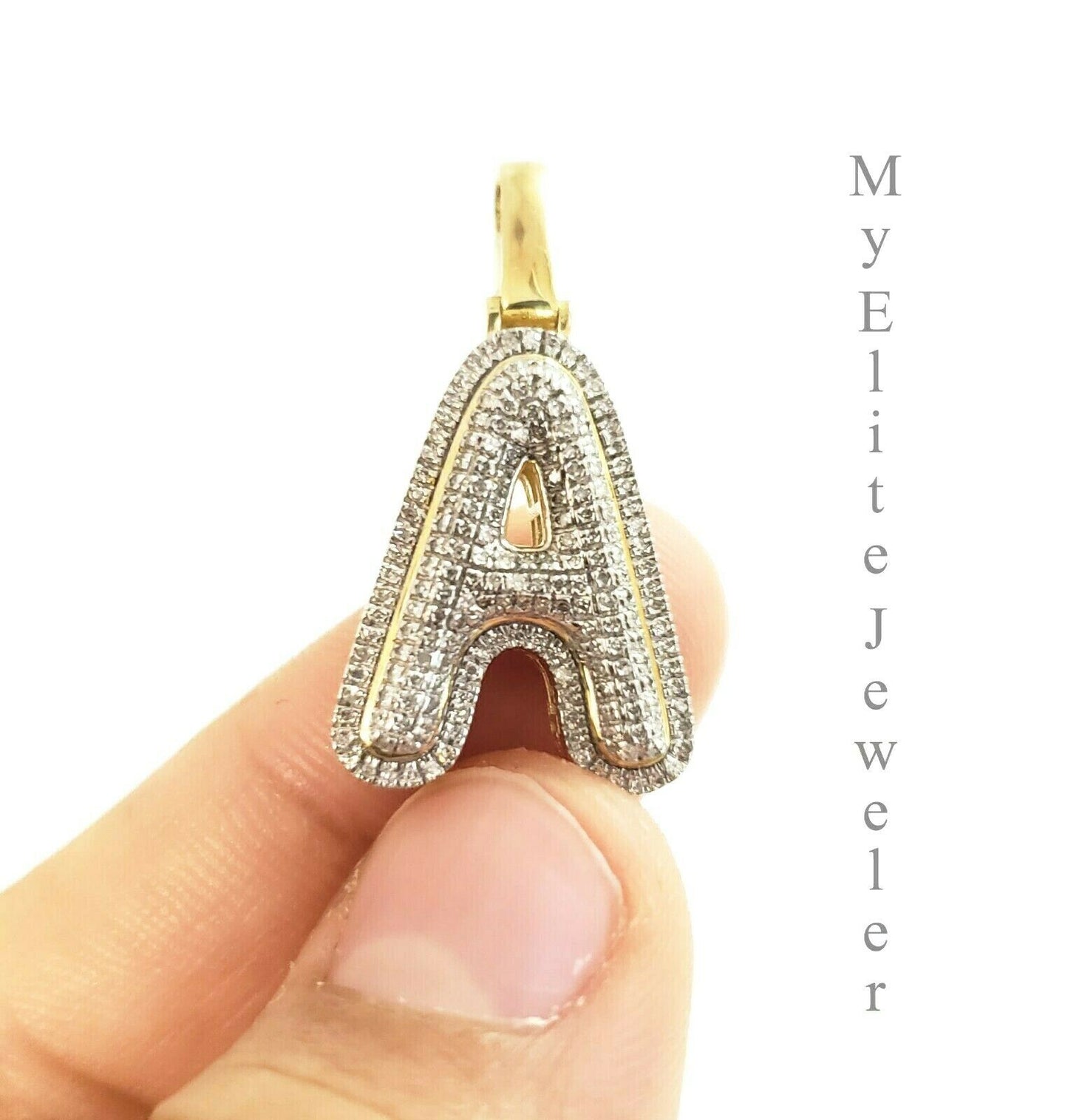 Men's Ladies Solid 10k 0.31CT Initial " A " Diamond Pendant Yellow Gold Alphabet