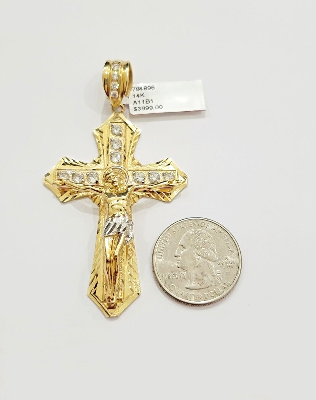 14k Yellow Gold Cross Charm Pendant Jesus Crucifix 3