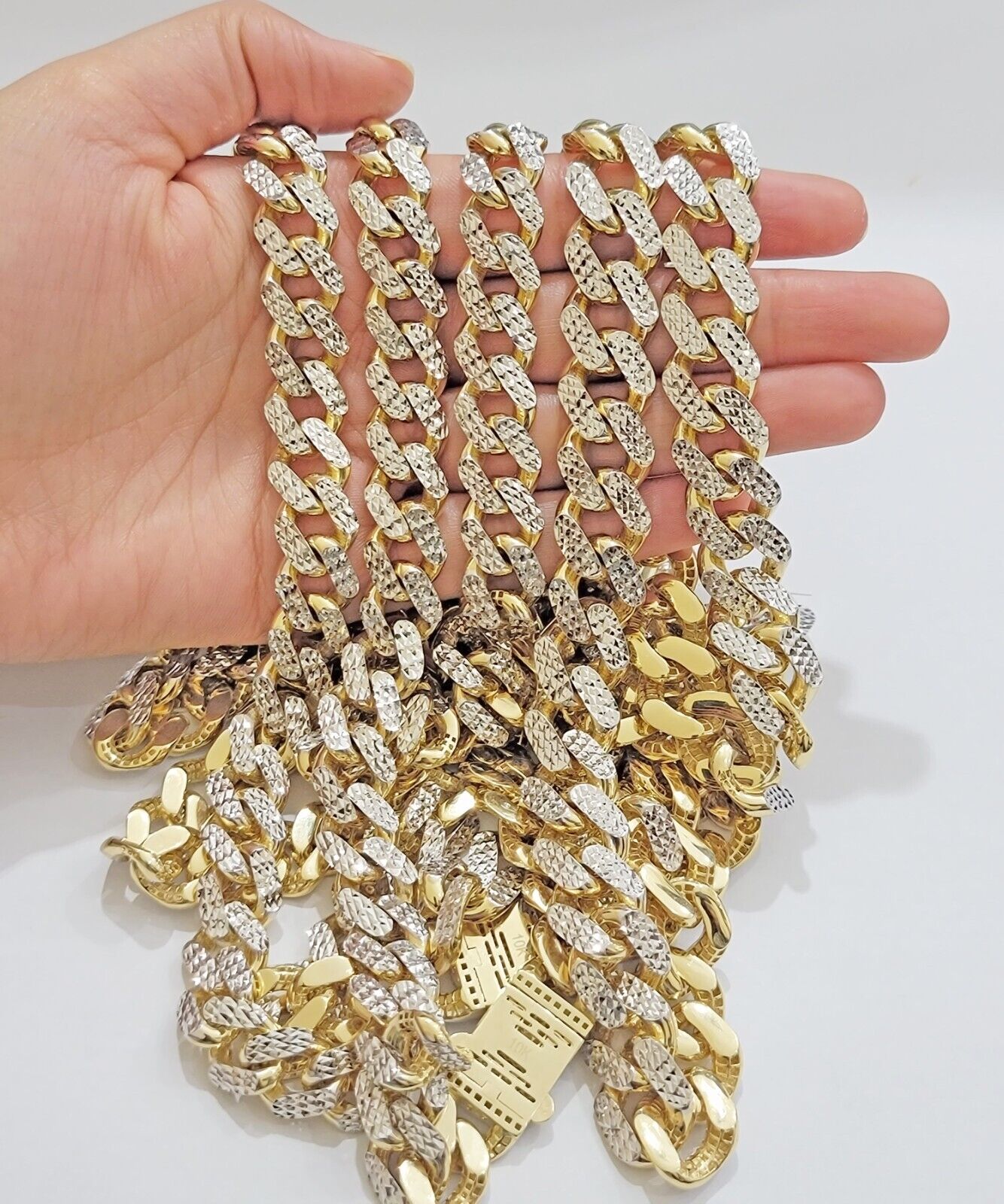 Real 10k Gold Chain Royal Miami Cuban Link Necklace 13mm 24" Rhodium Diamond Cut