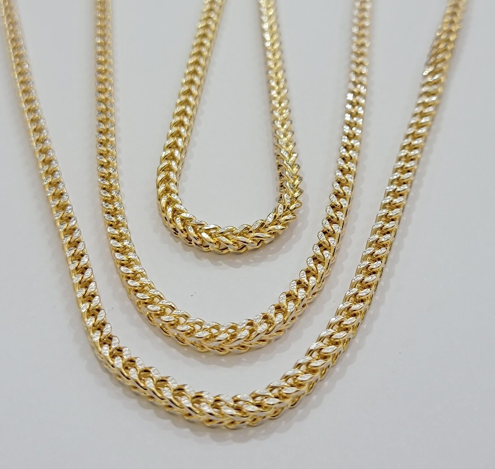 Real 14k Gold Chain Franco Necklace Diamond cuts 3.5mm 18"-24" 14kt Yellow Gold