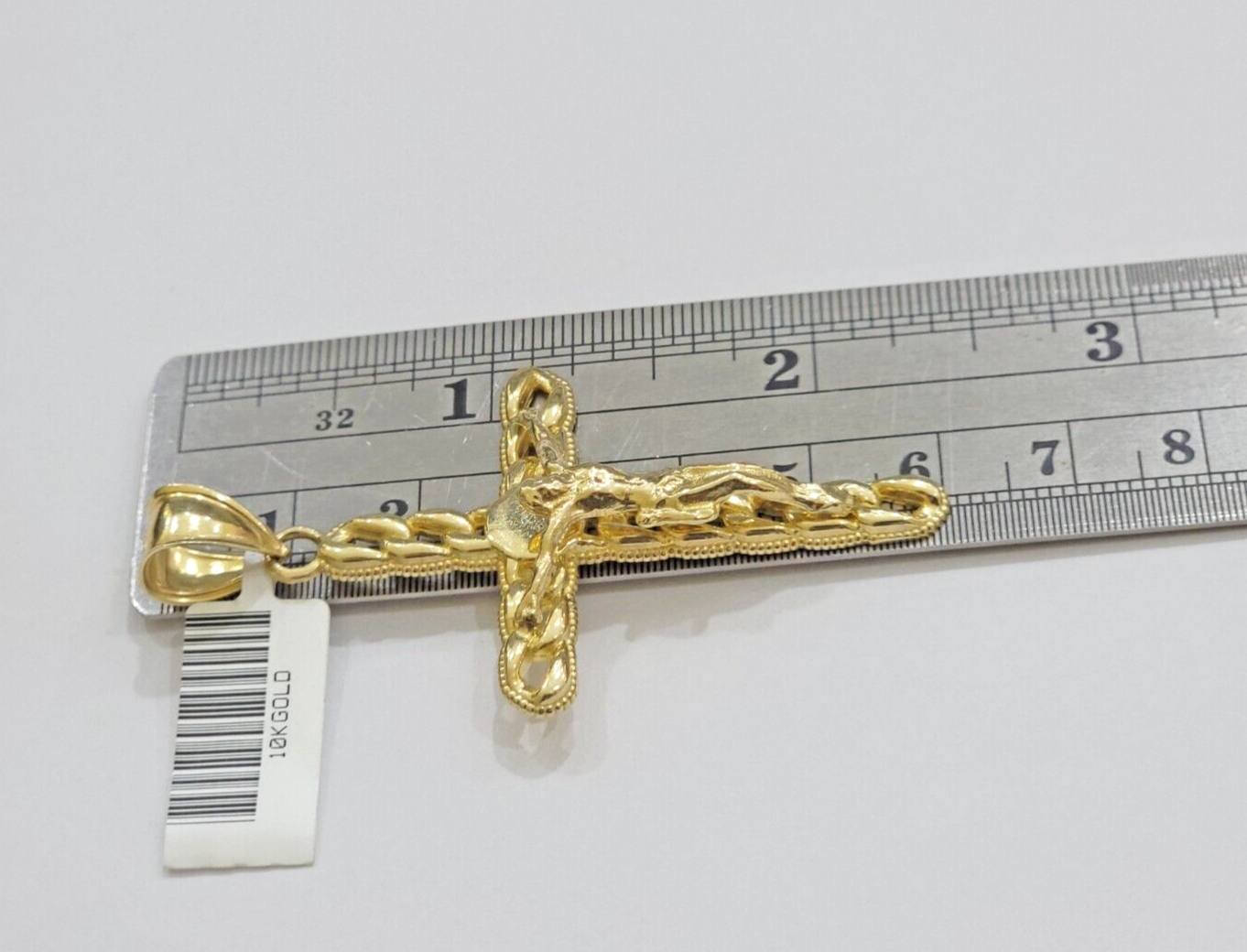 10K Yellow Gold Cross Pendant Mens Jesus Crucifix Charm 2.5 Inch For Thick Chain