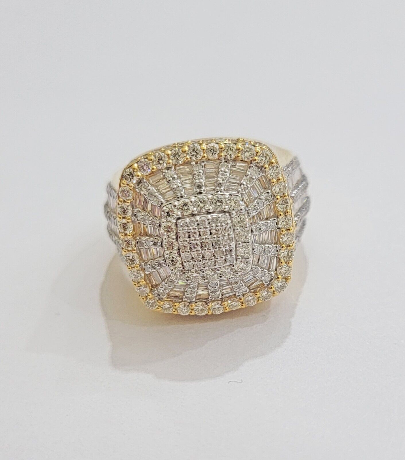 Real 10k Yellow Diamond Ring Mens Band 3.40 Ct Round Cut & Baguette GENUINE