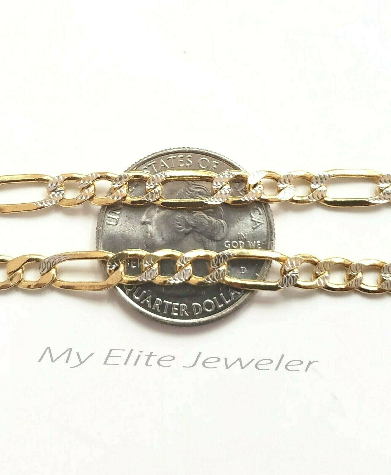 Men's Ladies Figaro Diamond Cut Bracelet 10 K  Yellow Gold 5 mm 8 Inch Long