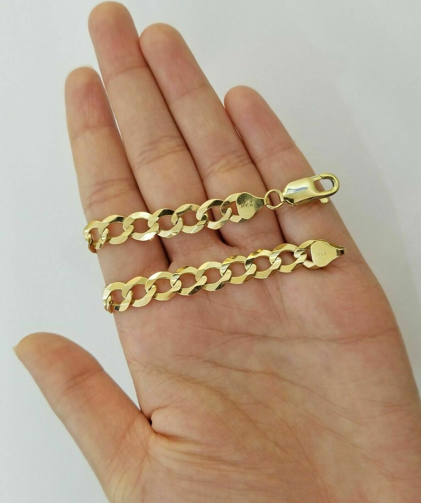 Solid 14K Yellow Gold Necklace Bracelet 3mm-10mm Curb Chain Cuban Link  7"- 30"