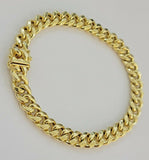 Men's 10K Yellow Gold miami Cuban Link Bracelet 9 mm 9 Inch long Box Lock ,REAL