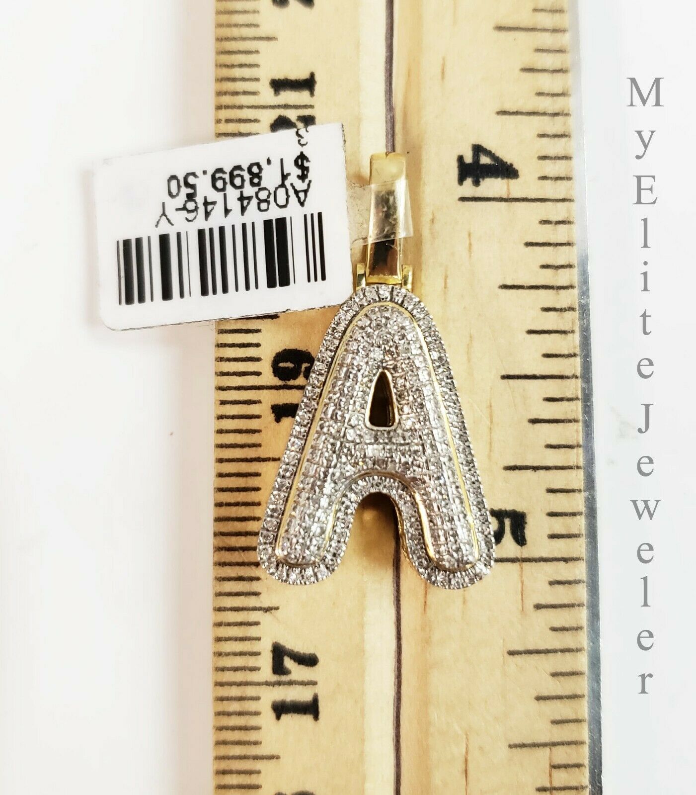 10 K Yellow Gold & 1/3 CT  Bubble Initial A Pendant & 22 Inch Miami Cuban Chain