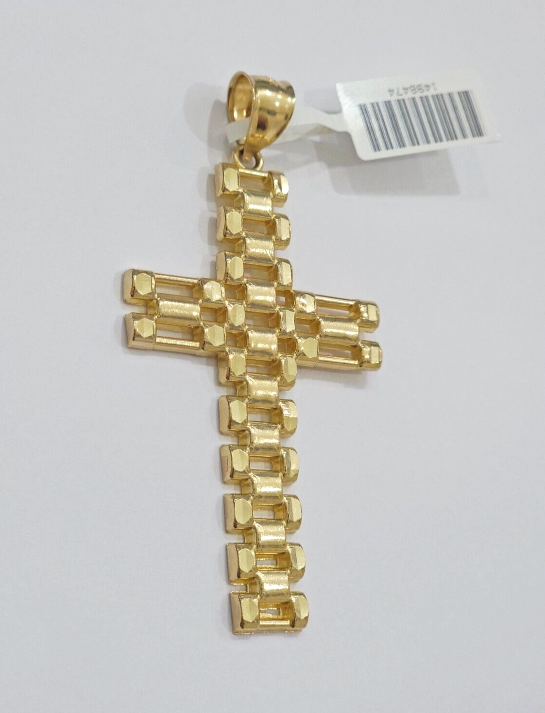 10K Yellow Gold Cross Pendant Mens Jesus Crucifix Charm 2.8 Inch For Thick Chain