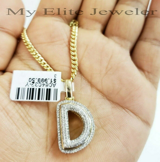 10 K Gold 3mm Chain 0.28 CT Diamond Initial D Charm Alphabet Men's Ladies Letter