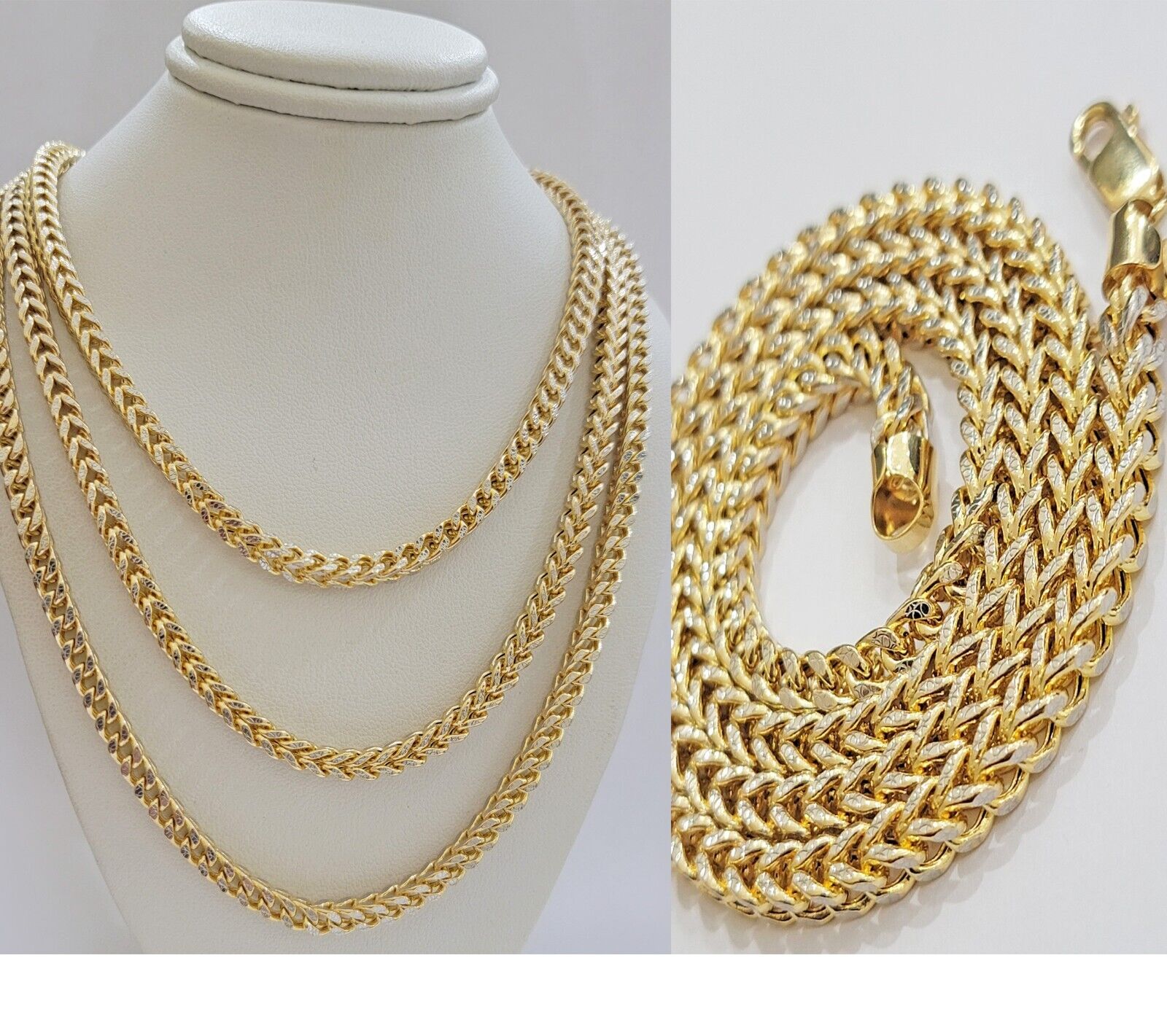 Real 14k Gold Chain Franco Necklace Diamond cuts 4mm 18"-24" 14kt Yellow Gold