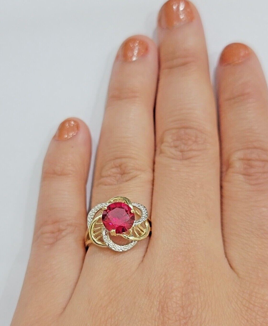 10k Yellow Gold Ladies Ruby Red Ring Womens Casual Band SALE Real 10kt Brand New