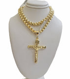 Real 10k Gold byzantine Chain Pendant Set 5mm Necklace With Jesus Cross Charm