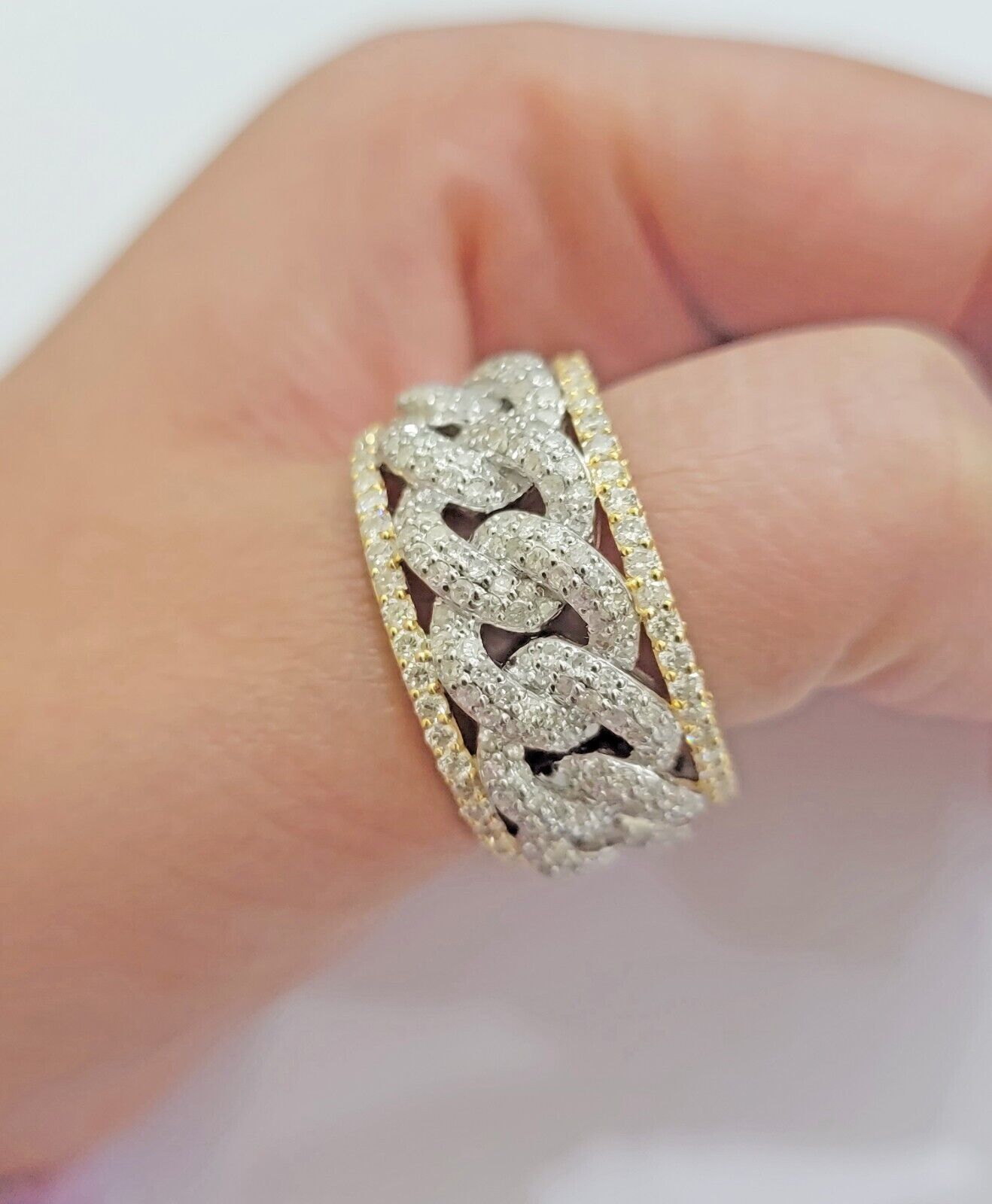 Real 10k Yellow Diamond Miami cuban Link Ring Mens Band 2.5 Ct Round Cut GENUINE