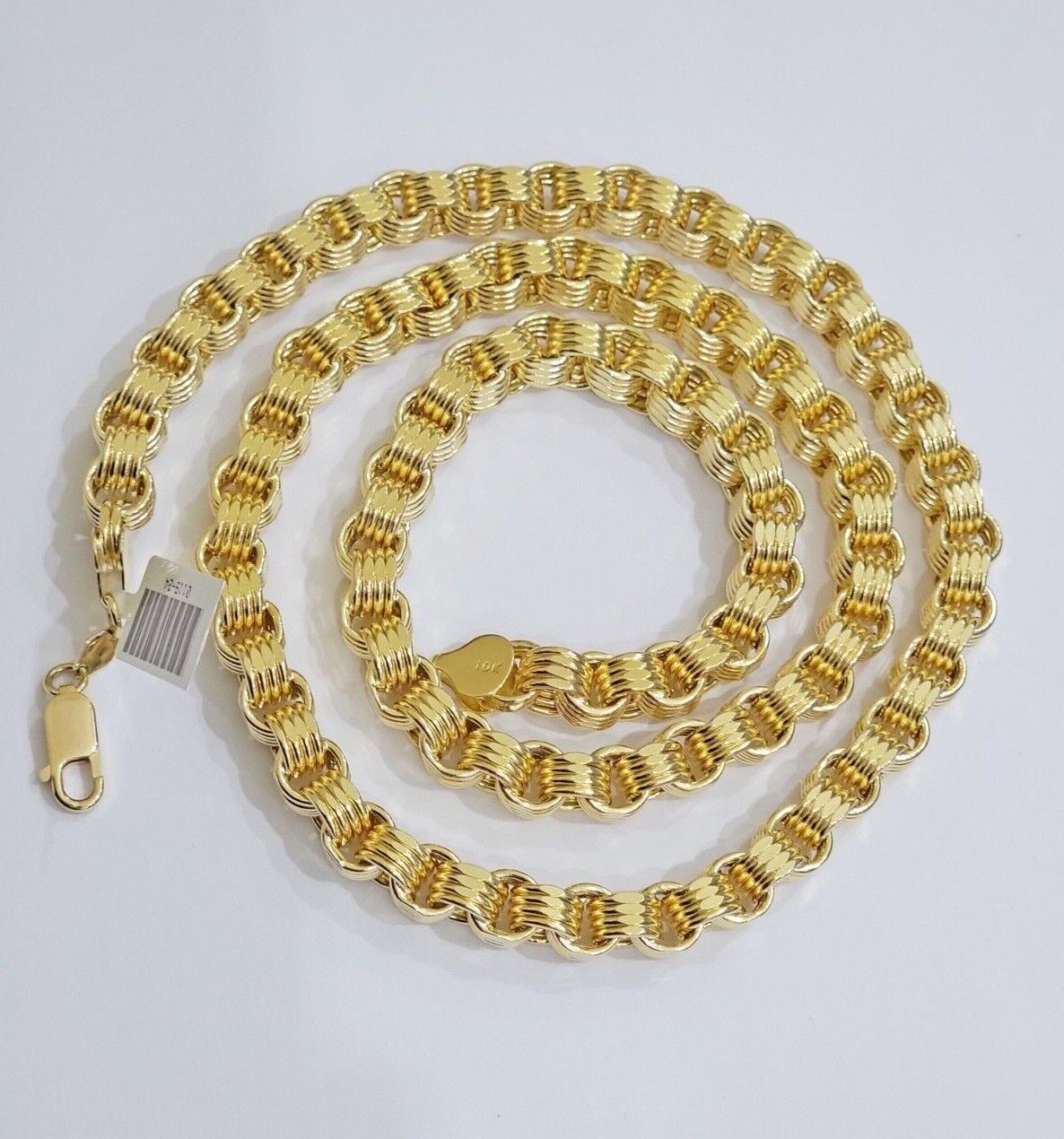 Real Gold Box Byzantine Chain Necklace 7.5mm 10K Yellow 22 Inches Men 10KT SALE