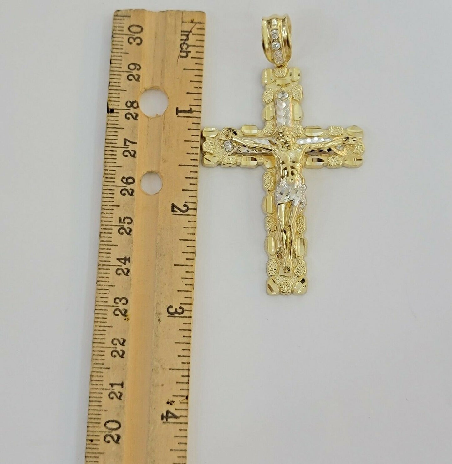 10k yellow Gold cross Pendant charm Jesus crucifix 4" 3" 2" 1.5" Men women, REAL