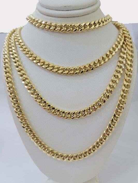 Real Gold chain 7mm 24 Inch Miami Cuban Link Necklace 10kt Yellow Gold For Mens