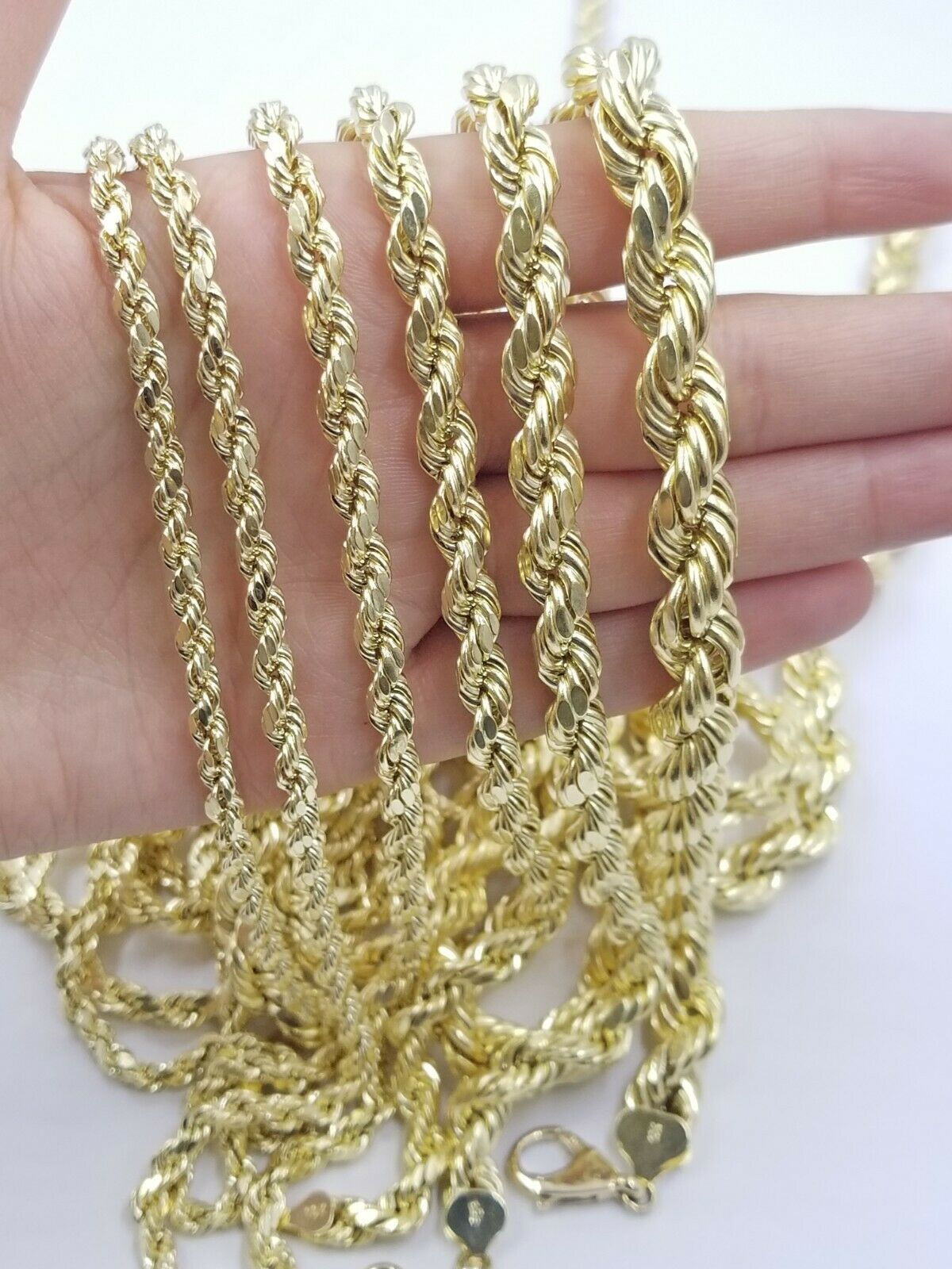 SOLID 10k Yellow Gold Rope Necklace 2 3mm 4mm 18