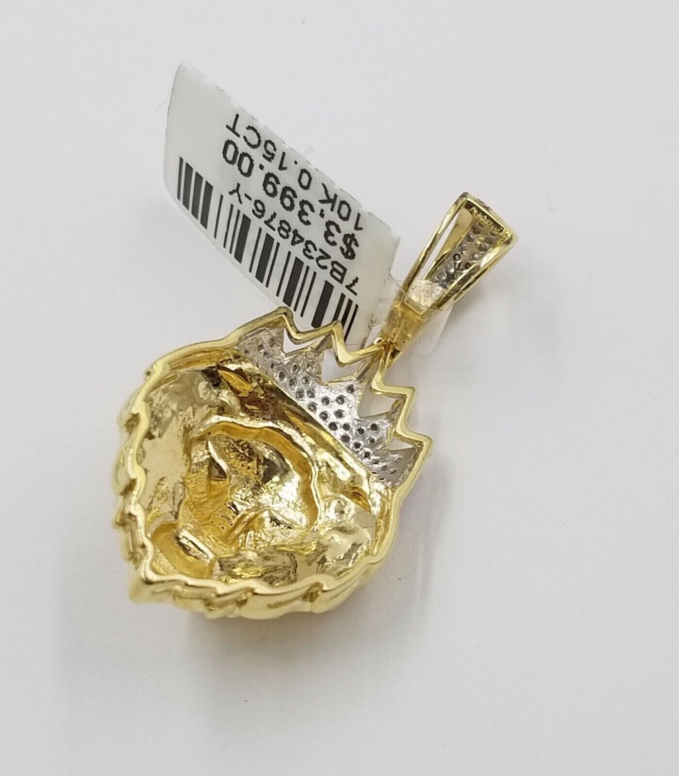 Diamond Lion Head charm Pendant with Genuine 0.15 CT Diamonds 10K Yellow Gold