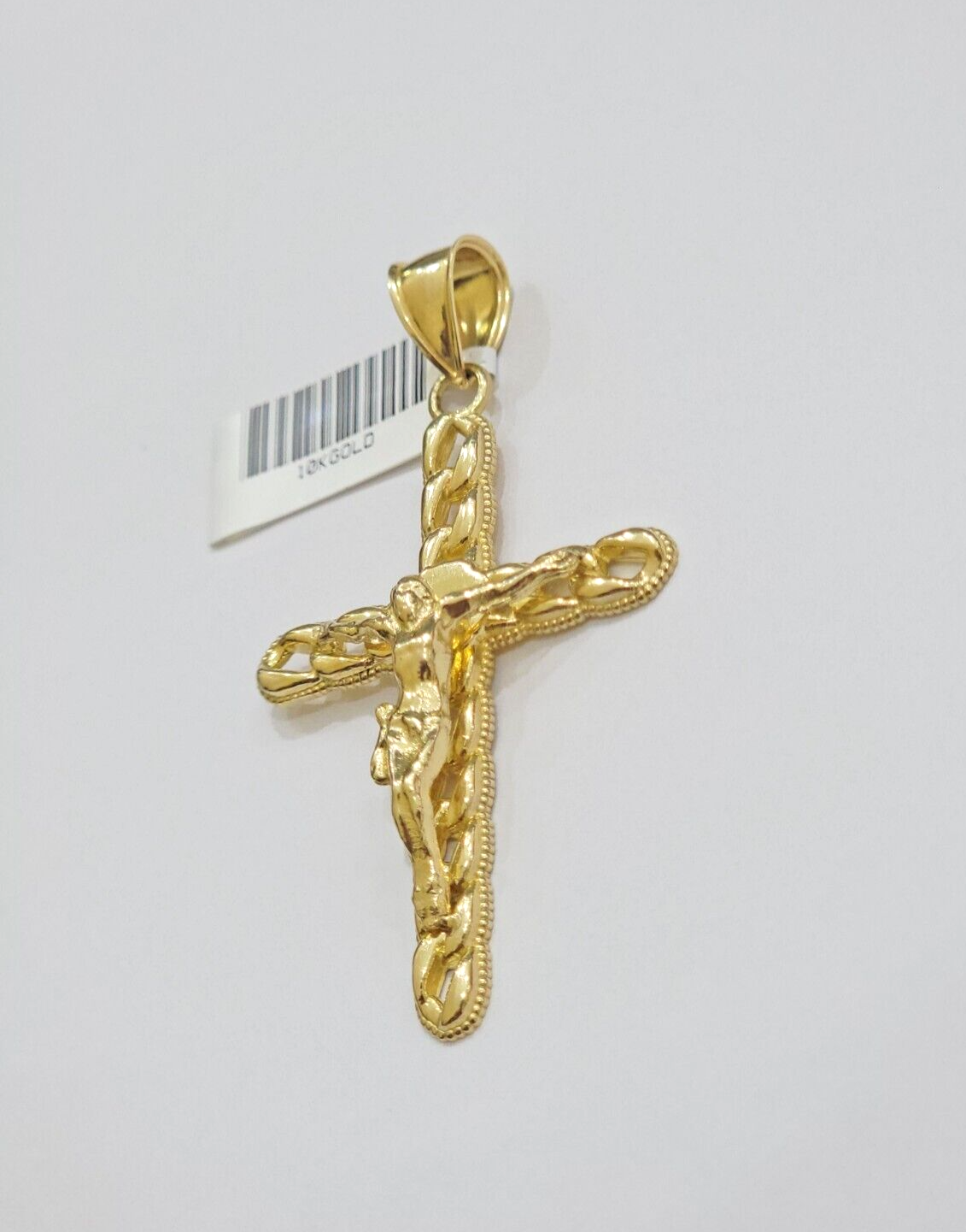 10K Yellow Gold Cross Pendant Mens Jesus Crucifix Charm 2.5 Inch For Thick Chain