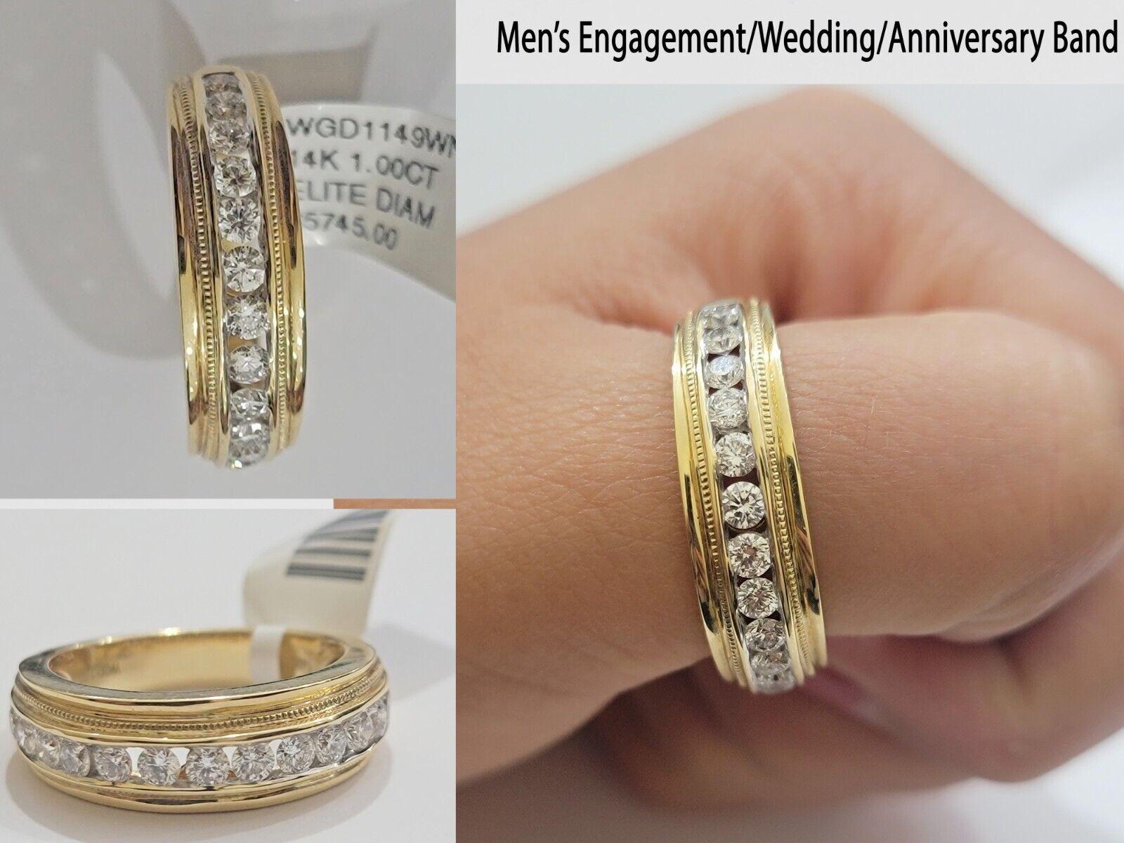 Solid 14k Yellow Gold Diamond Ring Men's Band 1CT Wedding Engagement, Genuine
