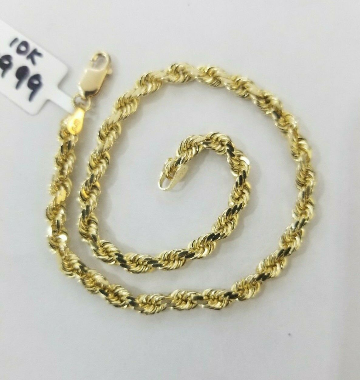 REAL Gold Rope Bracelet 4mm 7" 10k Yellow Gold Men's Ladies Diamond Cuts