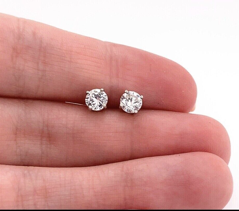 Real 14k White Gold 2CT Diamonds Stud Earring 1 CT each , VS diamond Lab Created