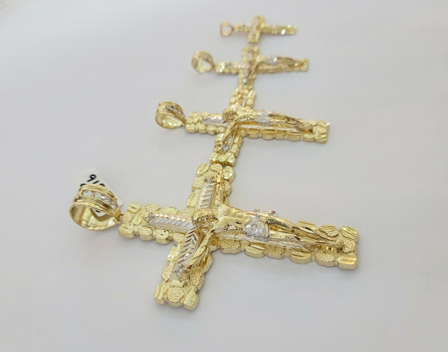 10k yellow Gold cross Pendant charm Jesus crucifix 4" 3" 2" 1.5" Men women, REAL