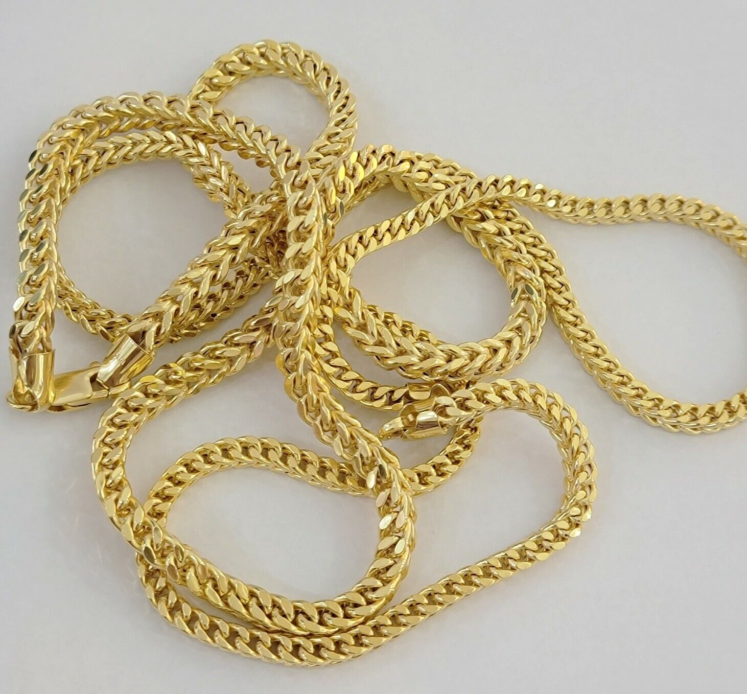 Real 14k Gold Necklace Franco Chain 4mm 26 Inch Diamond Cut Mens 14k Yellow Gold