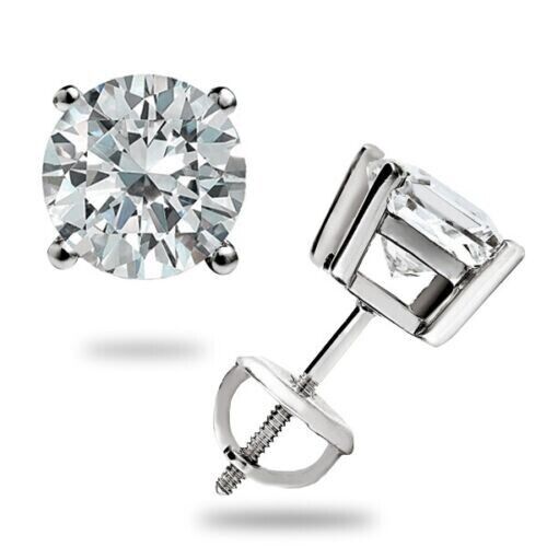 Real 1CT Round Brilliant Cut Diamond Stud Earring In 14K Gold Lab Created VS Dia