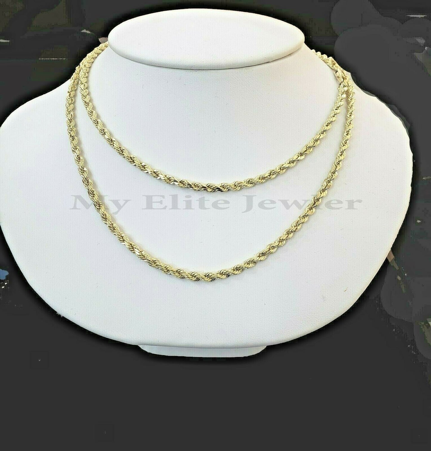 Real 10k Gold Rope chain 3mm 4mm Necklace 10KT yellow Gold 16-30" Diamond Cut