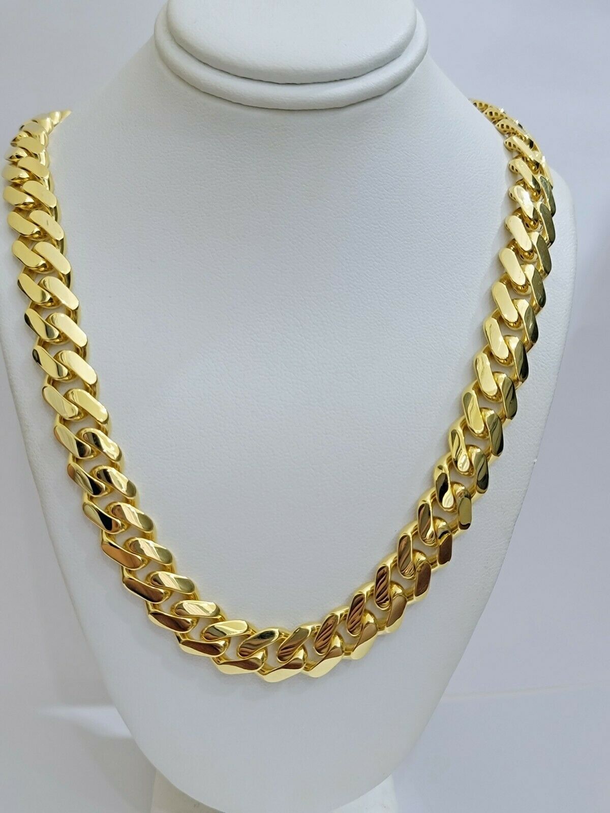 Miami Cuban Royal Link Chain Shiny Plain Necklace Monaco, Real 10K Yellow Gold