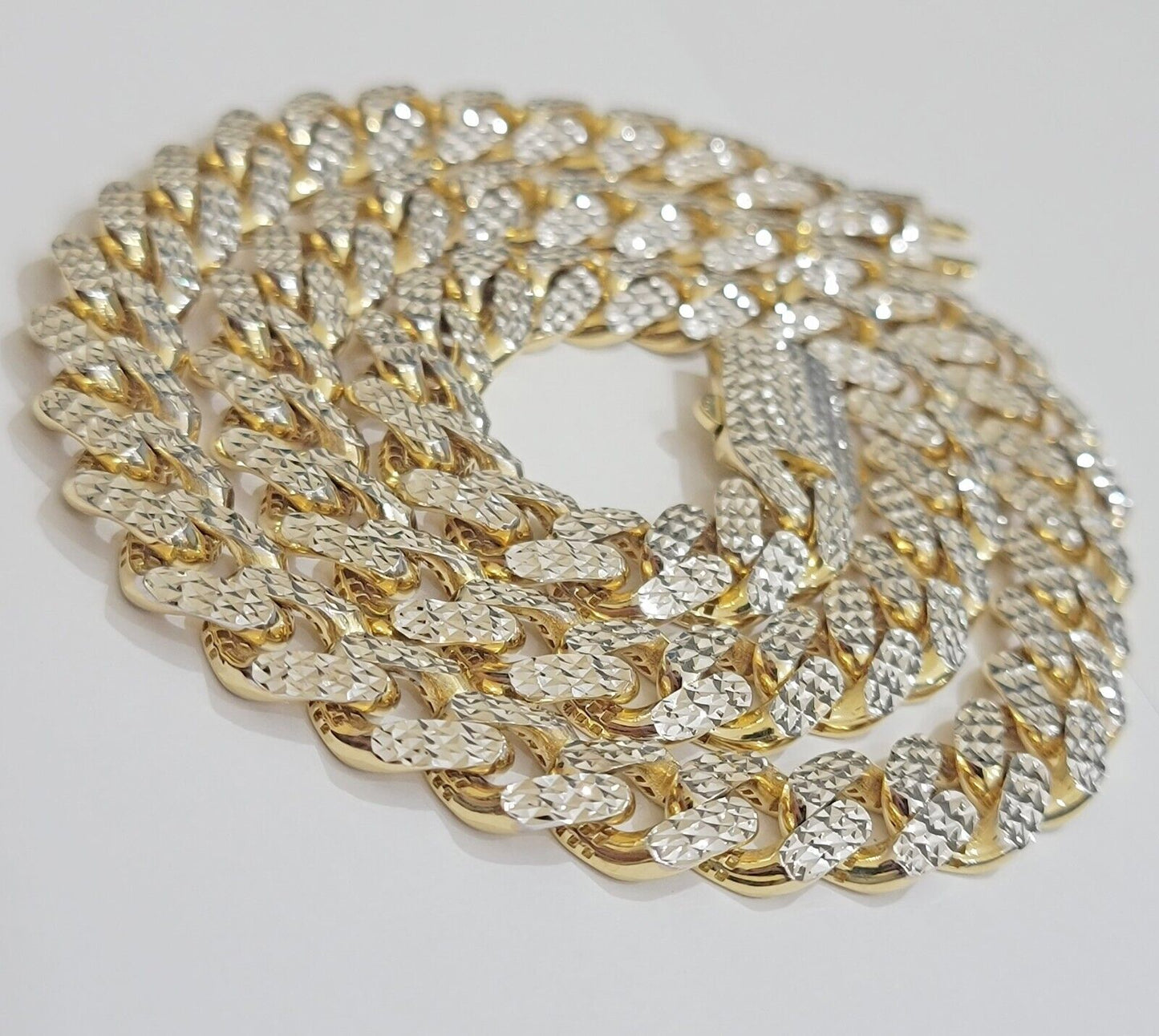 Real 10k Gold Chain Royal Miami Cuban Link Necklace 13mm 26" Rhodium Diamond Cut