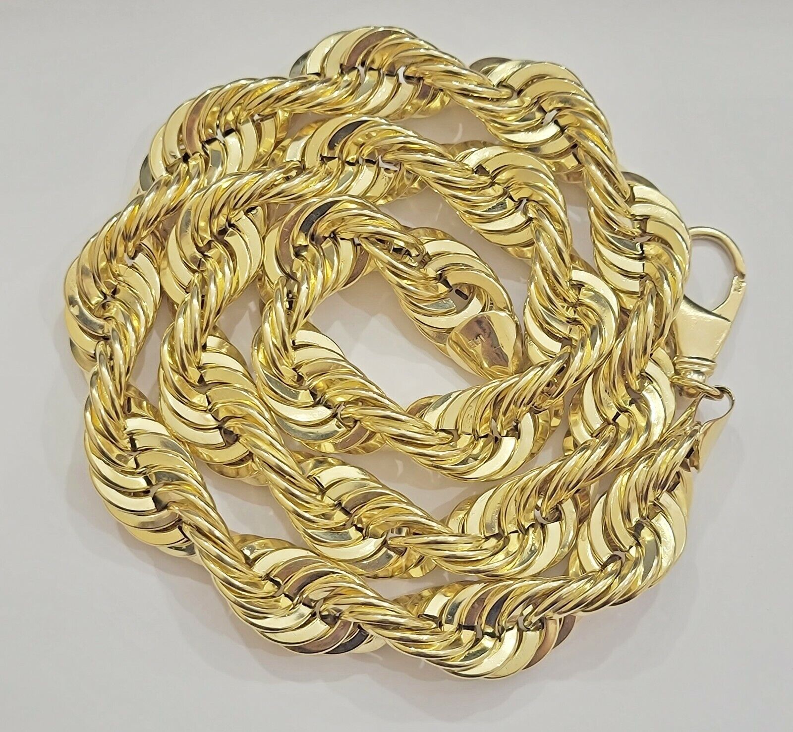 10K Yellow Gold Rope Chain Necklace 15mm Thick 26 Diamond Cut men's Real  10kt