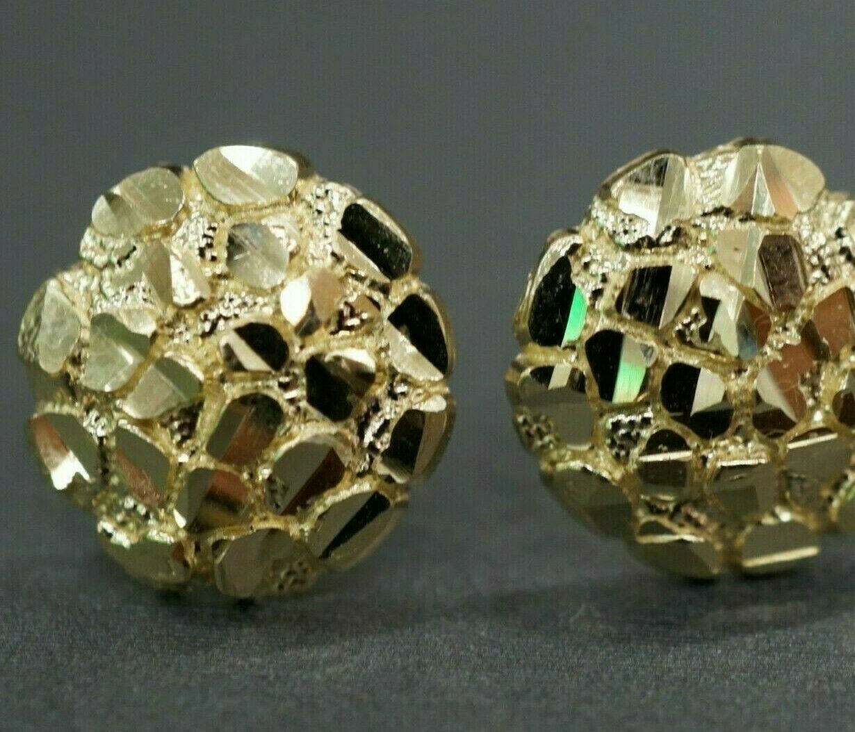 Solid 10kt Yellow Gold Nugget Earring Round 100% REAL Guaranteed 10k 9.5mm