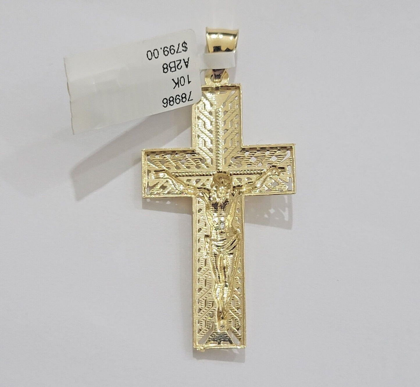 REAL 10k Yellow Gold Chain Cross Pendant Set Miami Cuban link Necklace 5mm 18-28