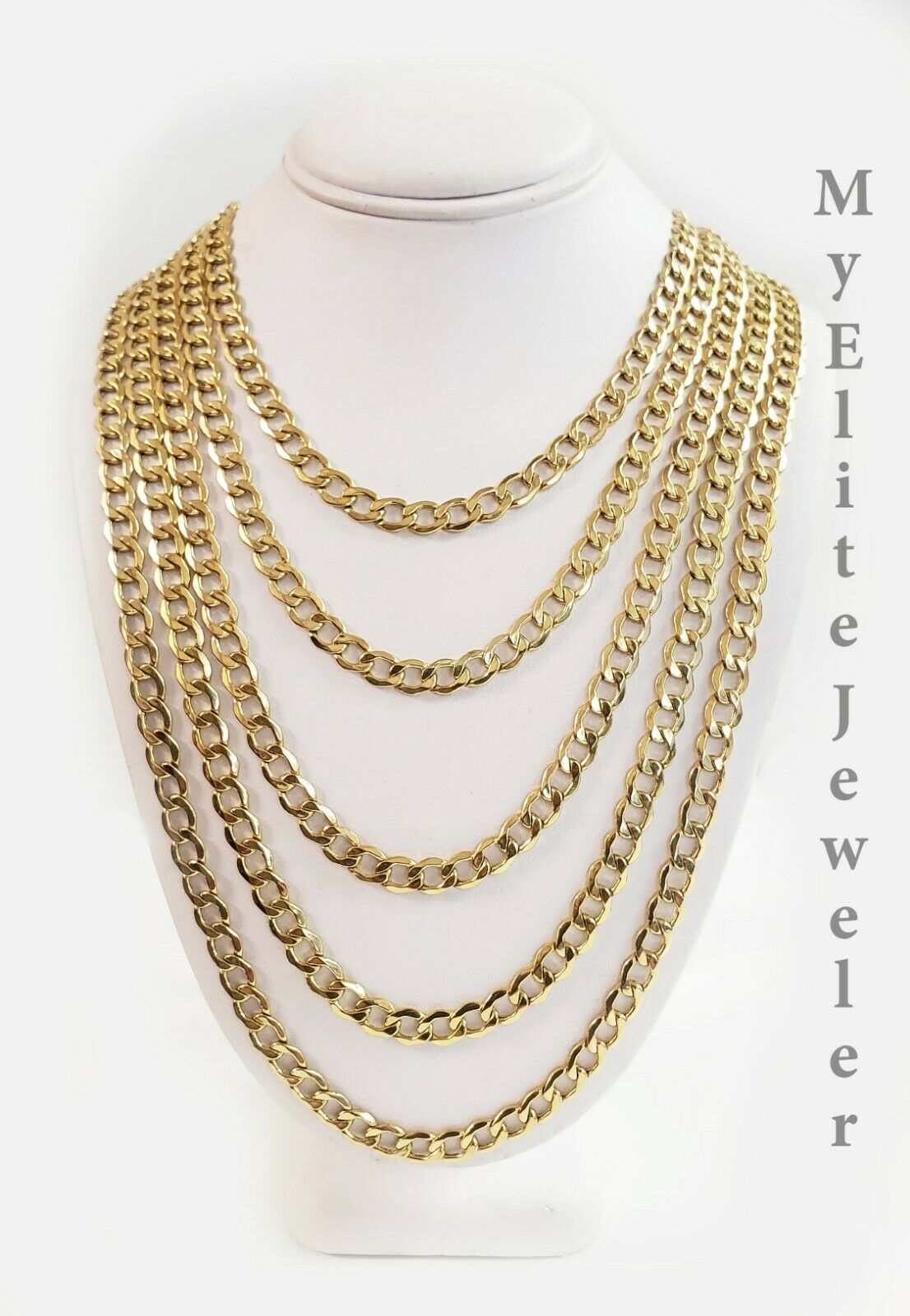 REAL 10k Yellow Gold Necklace 5mm Cuban Curb Link 18" 20" 22 24 26 28 Inch Chain