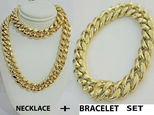 REAL 10k Gold Chain Bracelet Set Miami Cuban Link Mens 13mm 30" Necklace 9" Brac