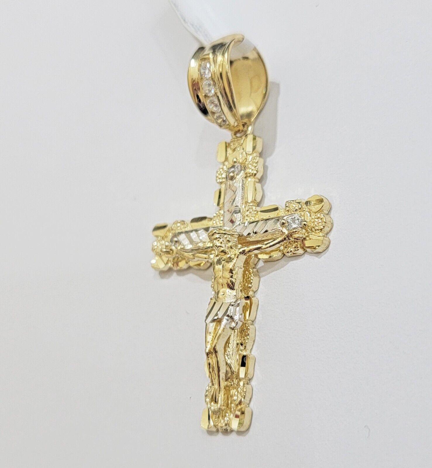 Real 10k Gold Nugget Cross & Cuban Link Chain 5mm 22