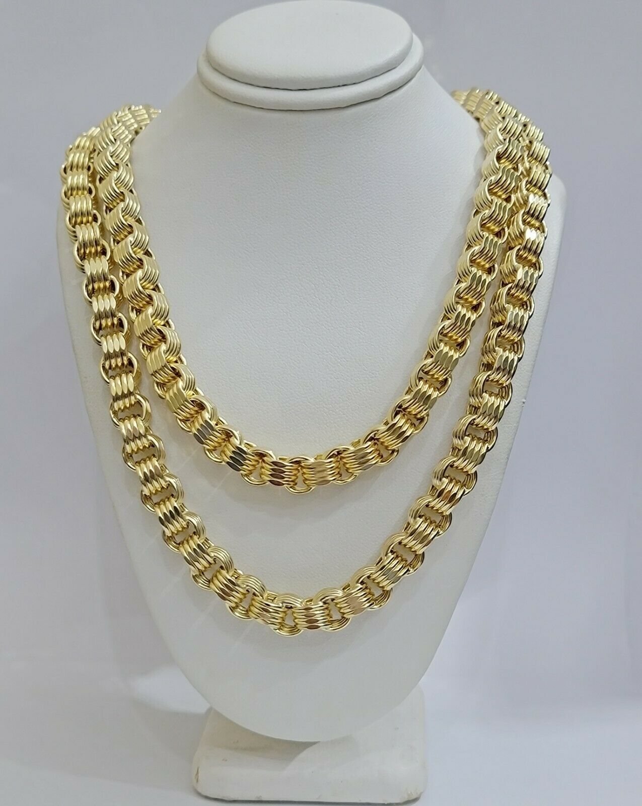 Real 10k Gold Byzantine Chain Necklace 8mm 24" Inch long Men's 10kt Yellow Gold