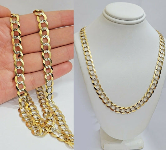 Real 10k Gold Mens Necklace Cuban Curb Link 9mm 24" Inch Diamond Cut SOLID Chain