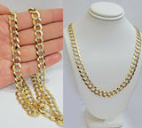 Real 10k Gold Mens Necklace Cuban Curb Link 9mm 24" Inch Diamond Cut SOLID Chain