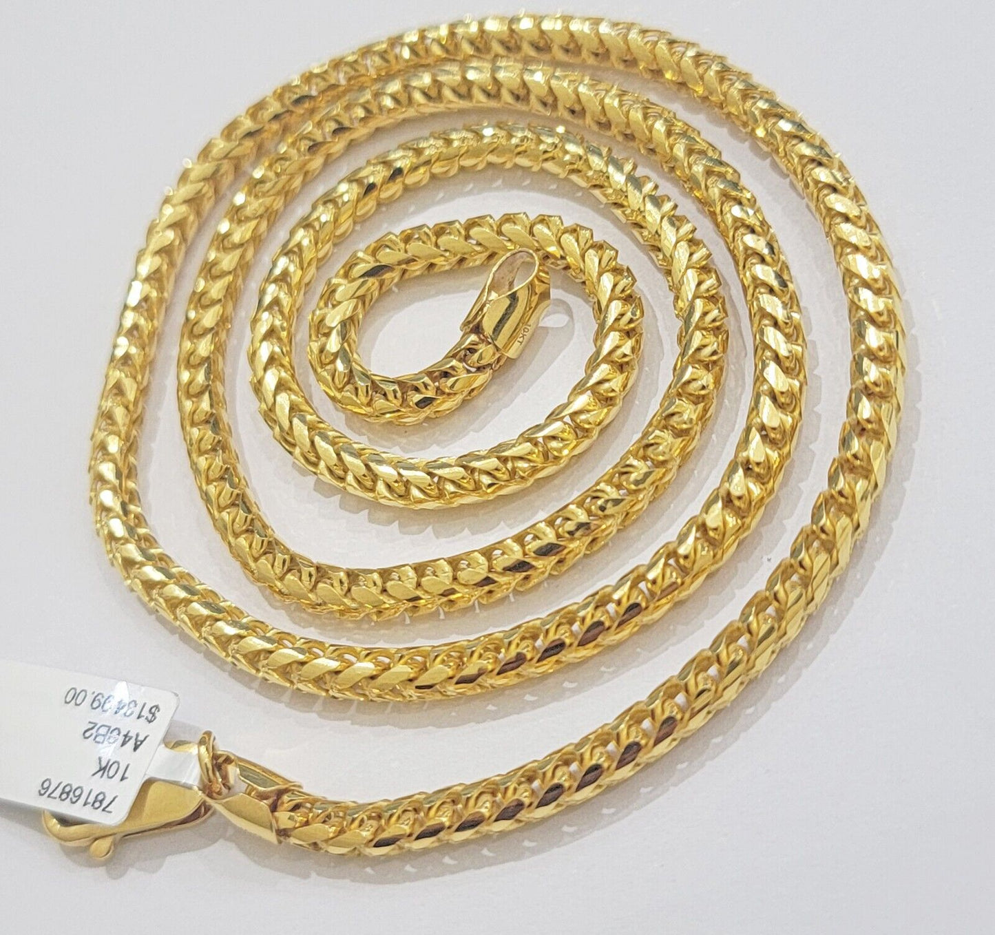 Real 10k Gold Necklace Franco Chain 4mm 24Inch Diamond Cut 10k Yellow Gold SOLID