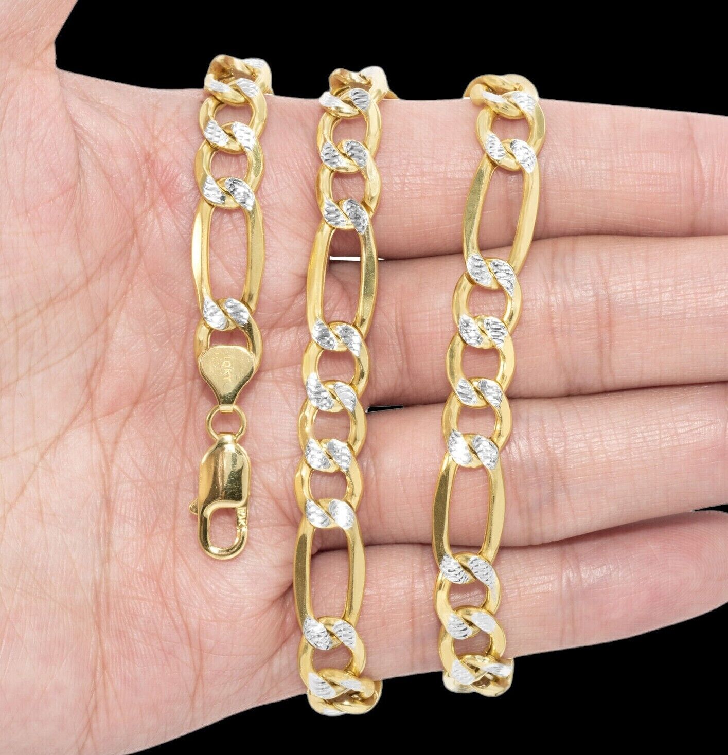 Real 10k Gold Chain Figaro Link Necklace 3.5mm-9mm, Men Women 18"-30" Inch, 10kt