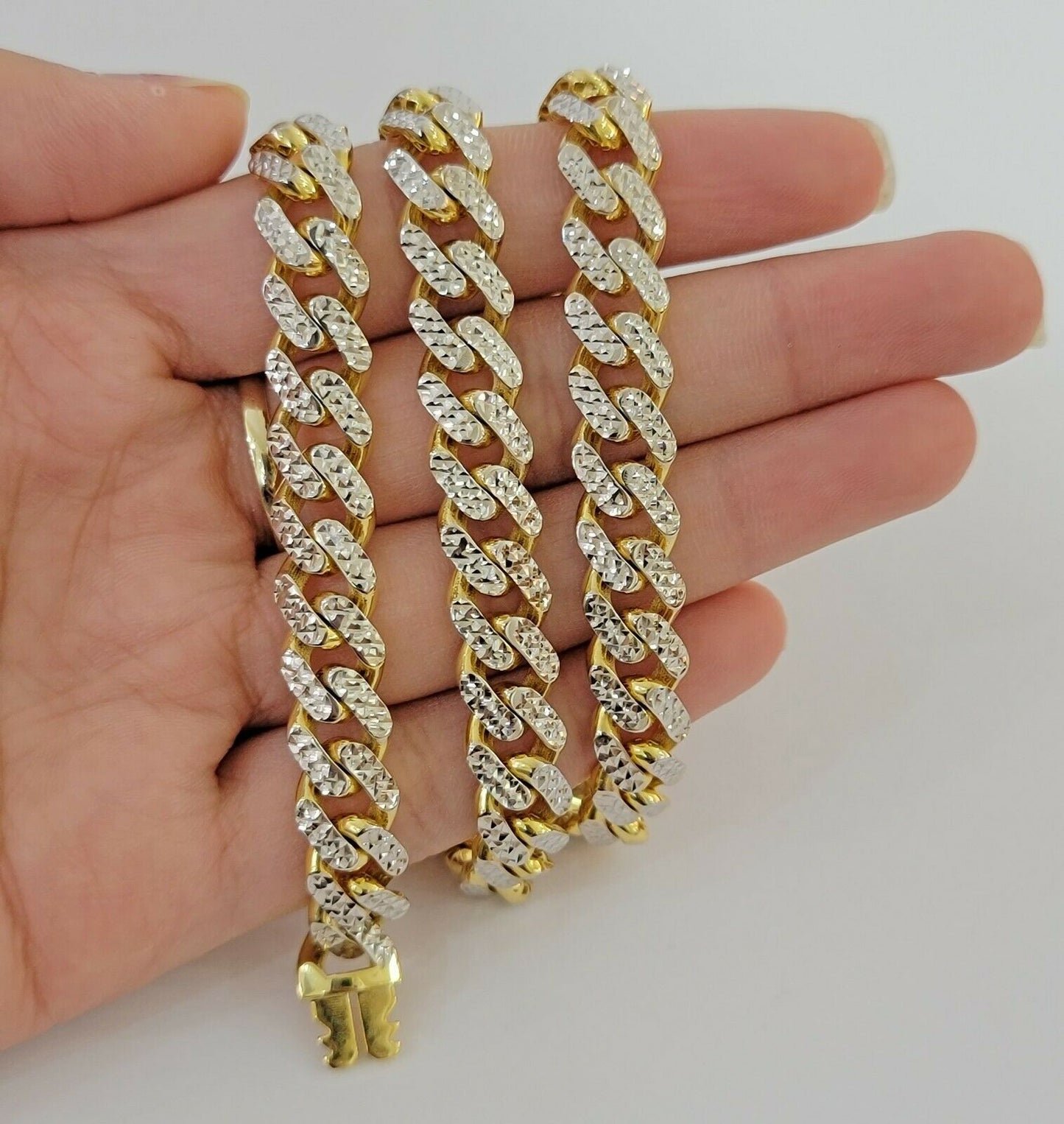 10k Gold Monaco Chain Necklace 9mm 24" Two-tone Diamond Cut REAL 10kt Gold SALE