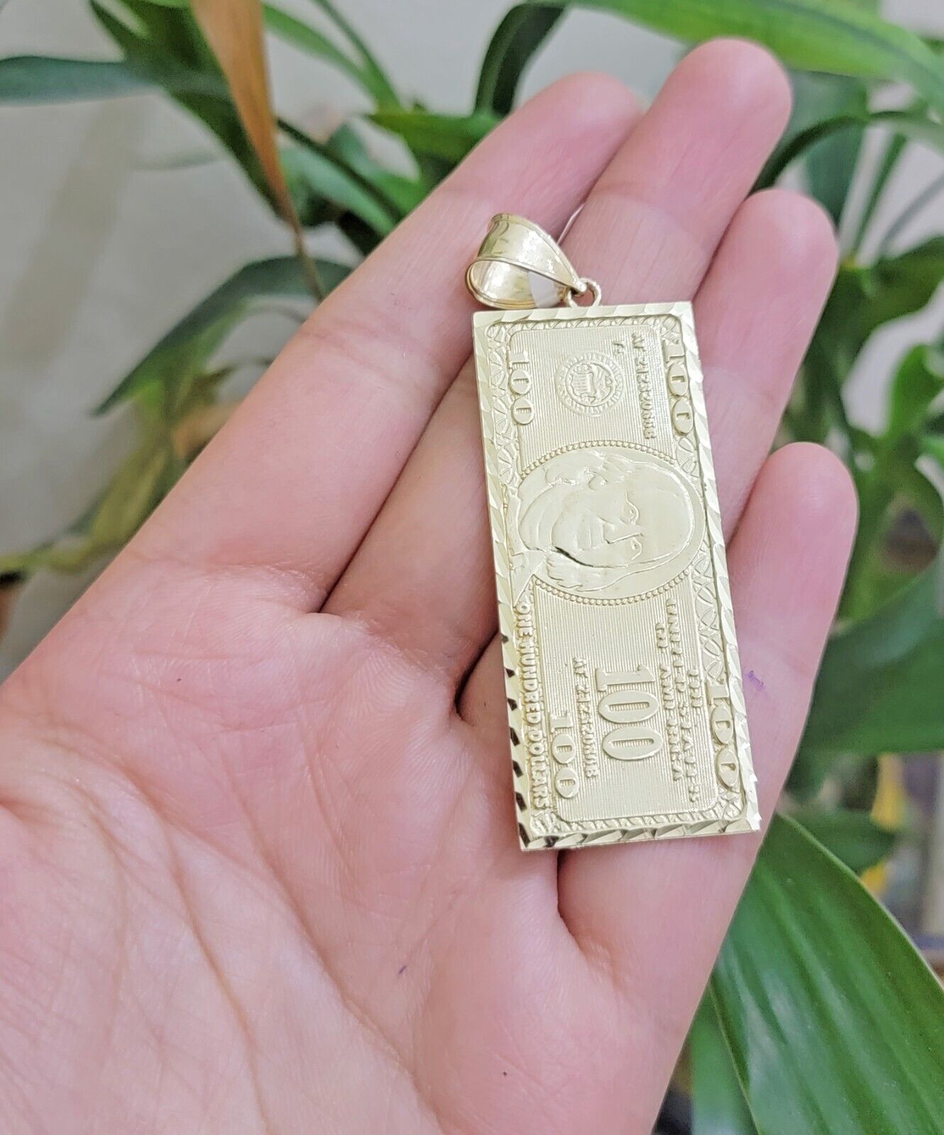 10k Yellow Gold Charm Pendant 100 Dollar Bill Mens REAL 10KT