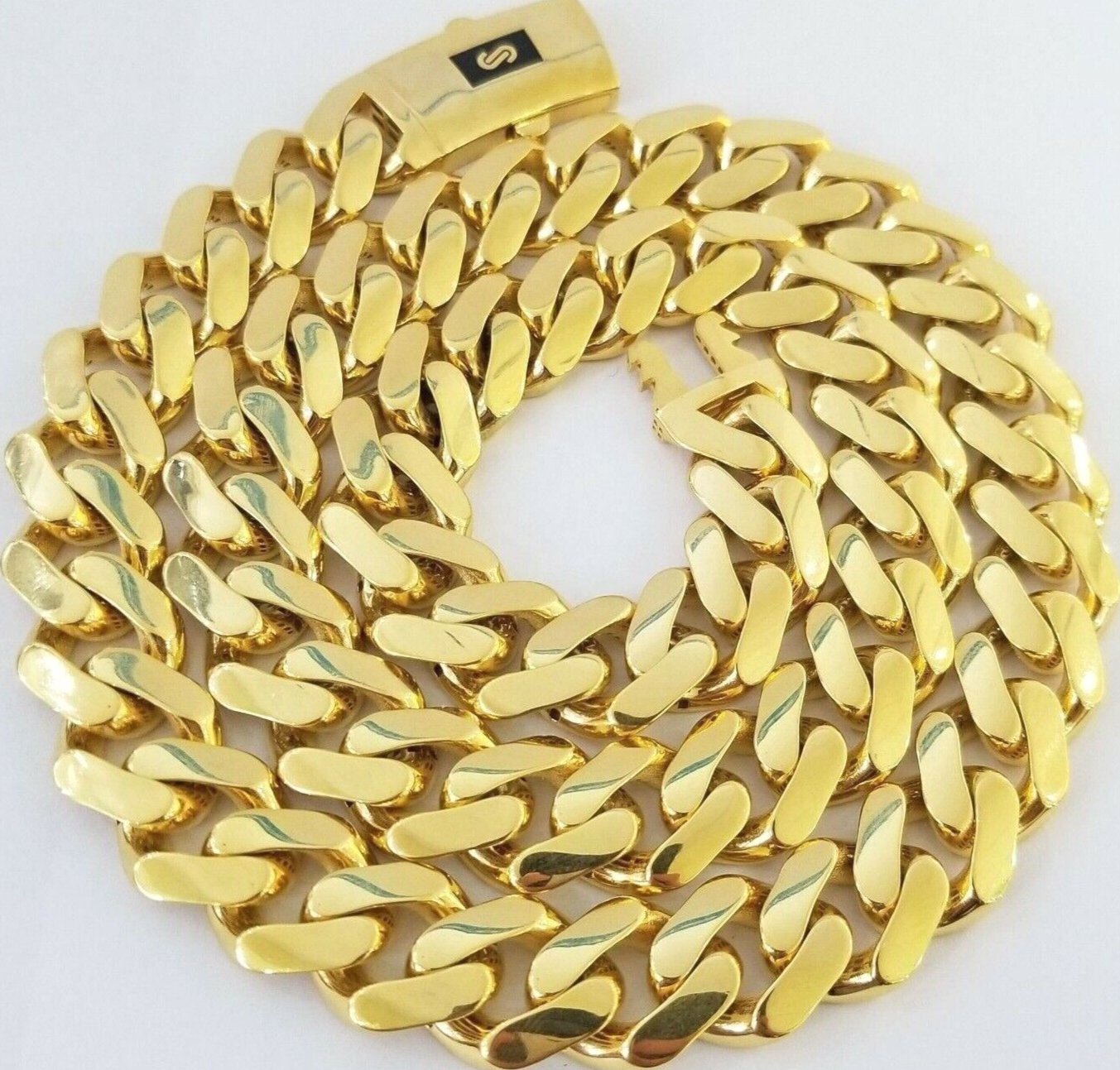 Real 10k Yellow Gold Monaco Chain Bracelet Set 17 mm 22 Inch Necklace 9" Brac
