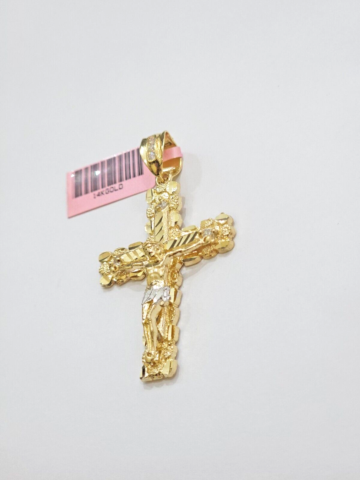 14k Yellow Gold Cross Nugget Pendant Jesus Crucifix 2 Inch 14kt Charm Men's REAL