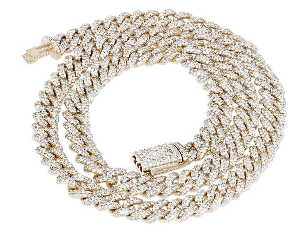 Real 10CT Diamonds Tennis Cuban Link Chain Necklace 8mm 20" 10k Yellow Gold