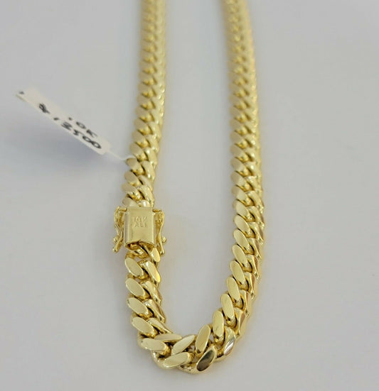 Real 10k Gold Chain Miami Cuban Solid Link Necklace 24" Inch 7mm 10KT BOX CLASP